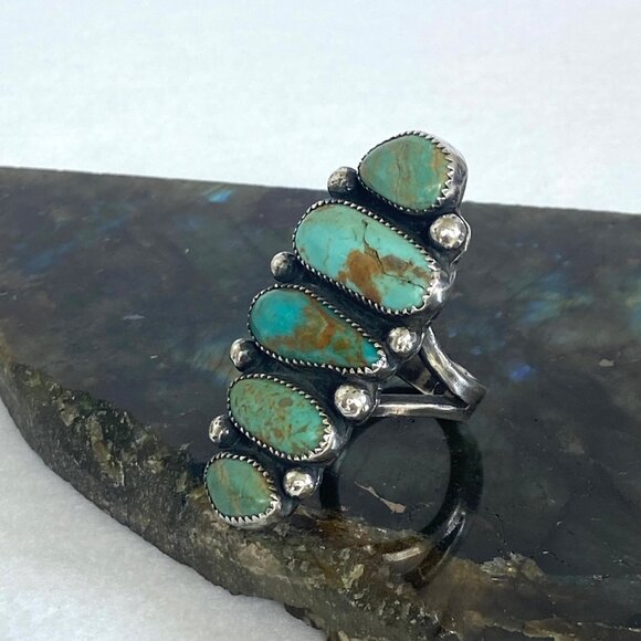 VTG Sterling Silver 925 LS Larry Sandoval Huge Unisex Turquoise Knuckle Ring - Picture 13 of 16